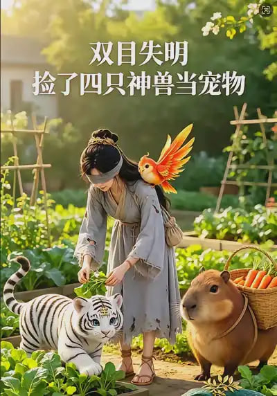 双目失明，捡了四只神兽当宠物